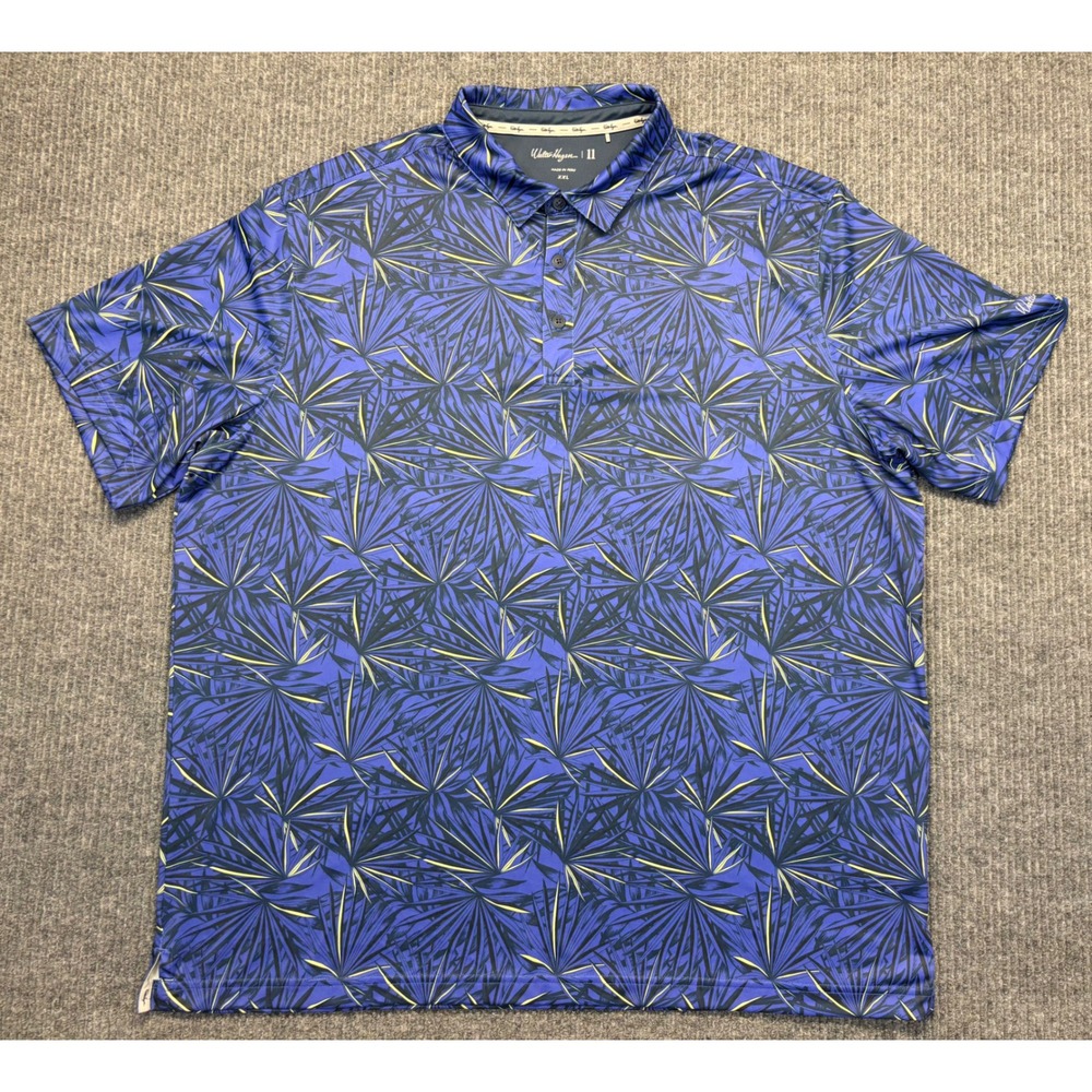 Walter Hagen 11 Mens XXL Blue Tropical Palm Leaf Golf Polo Shirt Short Sleeve - Picture 2 of 8